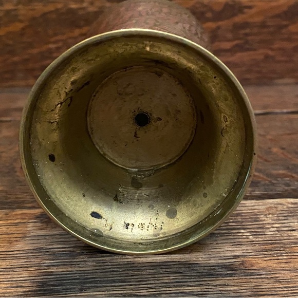 Vintage Brass Vase Leaves Engraved Etched 7.75" Tall - Picture 6 of 6